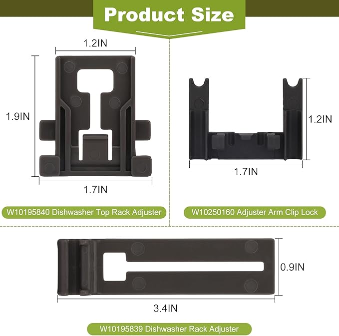 UPGRADED WPW10546503 W10546503 Dishwasher Top Rack Adjuster Parts with W10195840 & W10195839 & W10250160 Upper Parts Replacement for KitchenAid Kenmore Maytag Whirlpool Dishwasher Parts (8 Packs)