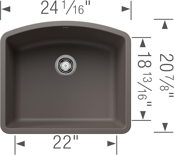 BLANCO 443098 DIAMOND SILGRANIT Undermount Single Bowl Kitchen Sink, 24" L X 20.8" W - Volcano Gray