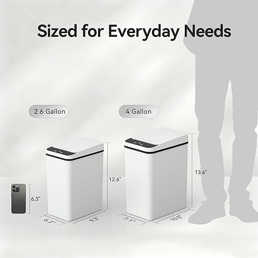 2 Pack Automatic Bathroom Trash Can 2.6 Gallon Smart Touchless Motion Sensor Trash Can with Lid Electric Waterproof Narrow Small Garbage Bin