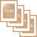 Homeforia 11x14 Picture Frame Wood, High End Natural Oak 11x14 Light Wooden Poster Frames with Mat 8x10, 11 x 14 Frames Matted to 8 x 10 Photo, 14x11 Hanging Frames, Tempered Glass, Wall Kit, Set of 4