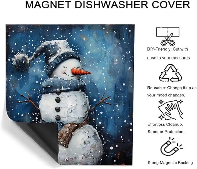 Winter Snowman Dishwasher Magnet Cover,23" x 26" Dishwasher Cover Magnetic Decal Vinyl Sticker Christmas Holiday Seasonal Kitchen Decor Refrigerator Magnets Self Adhesive Wrap