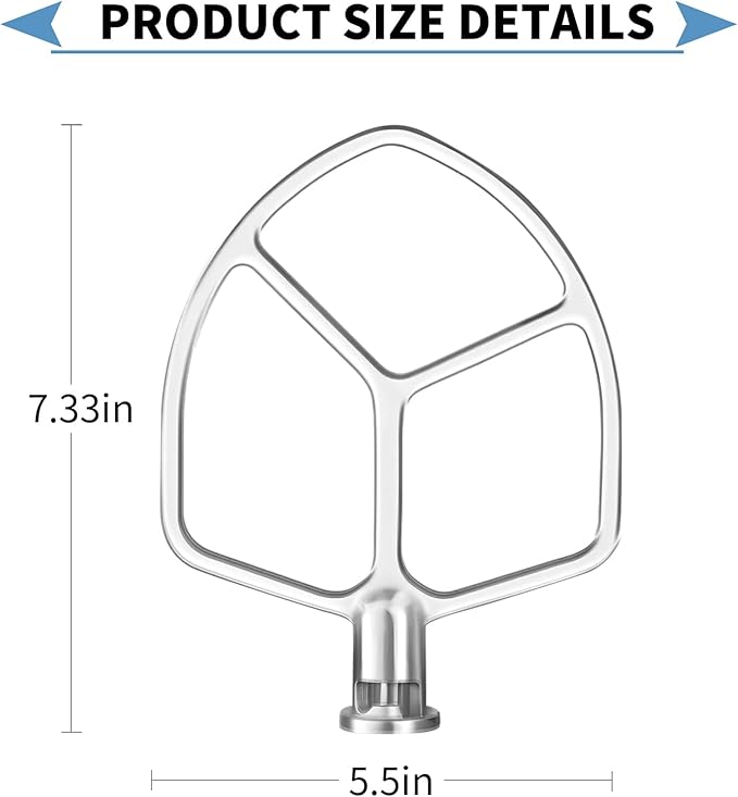 Stainless Steel Paddle Attachment Rust-Resistant Compatible with KitchenAid 5Plus -6QT Mixer, Bowl Lift Stand Mixer Attachment for Quick Kneading of Bread, Pasta, Cookies, Pizza, Etc. Dishwasher Safe