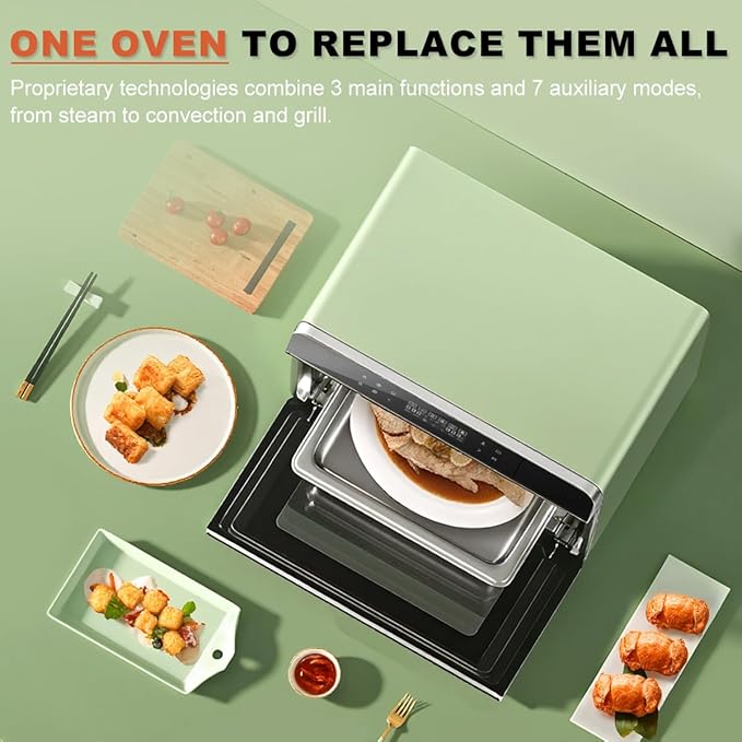 ROBAM Toaster Steam Combi Oven, Countertop Air Fryer 20-in-1 Oven with Convection & Grill, Stainless Steel Interior, 3-Layer Insulated Glass Door, 3 Steam Modes, 30 Built-In Recipes (Red)