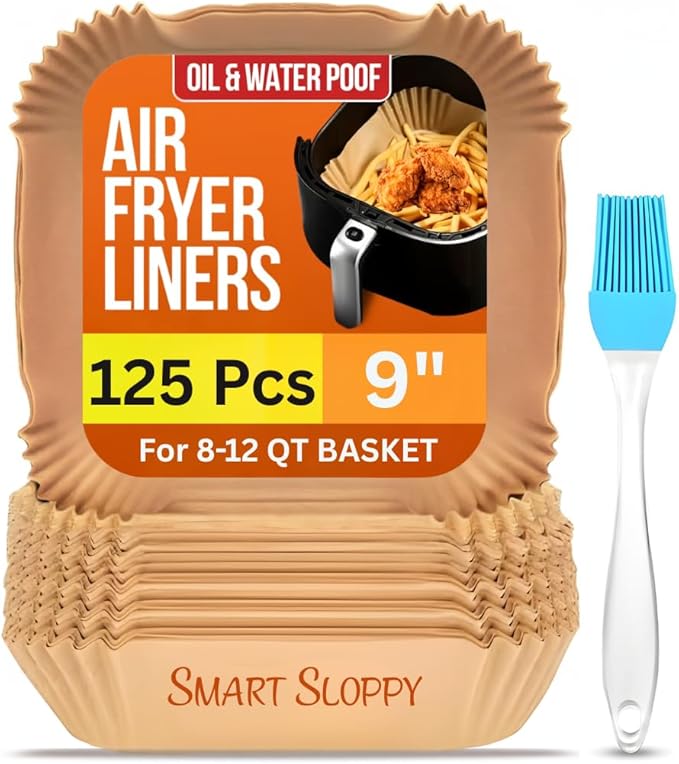 9 inch Square Air Fryer Liners Disposable Parchment Paper Liner Airfryer 8-12 QT Basket inserts Filter Sheets EXTRA THICK 40 GSM - Pack of 125