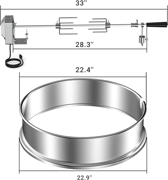 Skyflame Charkettle Stainless Steel Rotisserie Ring Kit for 21 1/2–22 1/2 inch Outer Diameter Charcoal Kettle Grills, Compatible with Weber 2290 and Other Models