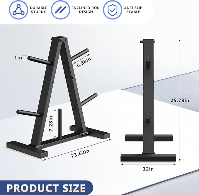 Weight Plate Rack, Weight Tree, 1-Inch Home Gym Storage Stand, Holds 300 lbs