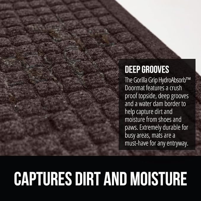 GORILLA GRIP Front Door Mat, 72x24, Indoor Outdoor Ultra Absorbent HydroAbsorb Doormat, Absorbs Up to 2.75 Cups of Water, Stain and Fade Resistant, Rubber Backing Doormats, Captures Dirt, Coffee