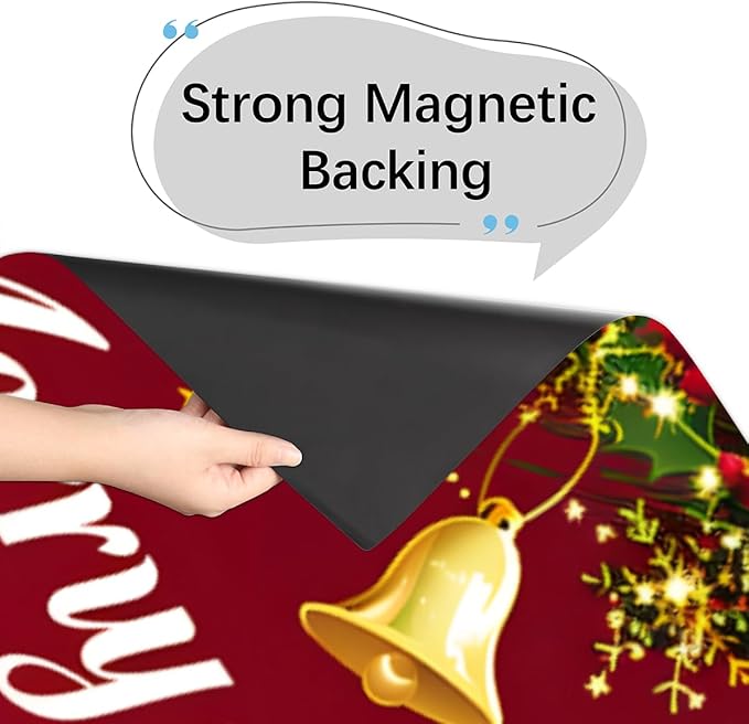Merry Christmas Bell Flower Dishwasher Magnet Cover, Reusable Refrigerator Panel Stickers Microwave Front Door Covers Magnets for Kitchen Home Appliances Holiday Party Decorations 23 X 26 in