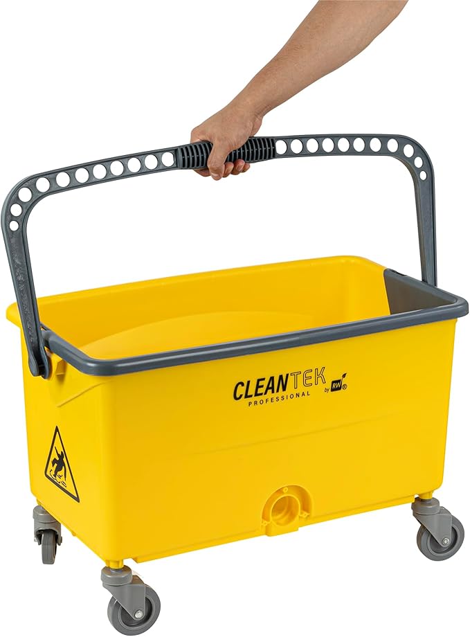 Restaurantware-Clean Tek Professional 44 Quart Cleaning Bucket, 1 Bucket With Comfortable Handle - Drain Valve, Heavy-Duty, Yellow On Wheels, Portable, For Restaurant, Home, School, Or Office