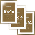 Homeforia 10x14 Bronze Picture Frame, High End Metal 10x14 Brass Frame with Mat 8x12, 10 x 14 Poster Frames Matted to 8 x 12 inch Photo, 10 by 14 Bronze Thin Frames, Tempered Glass, Wall Kit, Set of 3