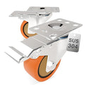 3 Inch 304 Stainless Steel Caster Wheels with Brake, Set of 2, 360° Swivel Rust-Resistant Industrial Casters for Kitchen, Restaurant, Lab, Hospital, Furniture, Workbench