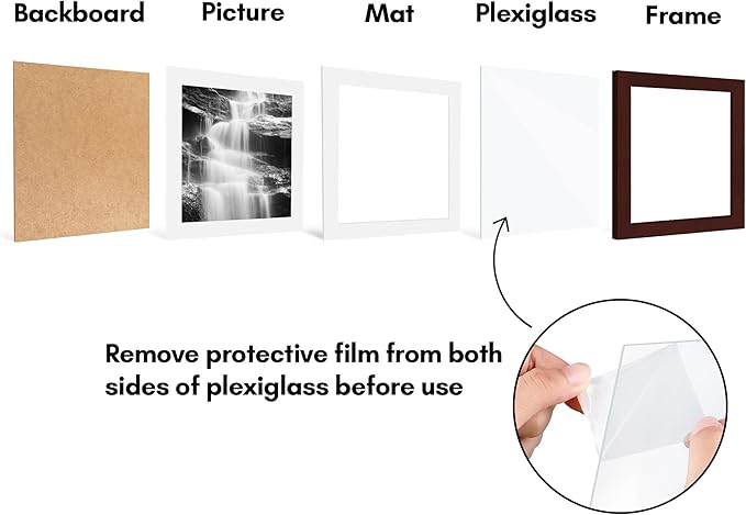 Americanflat 10x10 Picture Frame with Plexiglass - Set of 5 - Use as 8x8 Frame with Mat or Display 10x10 Photo Without Mat - Galleria Collection - Square Frames for Tabletop or Wall - Mahogany