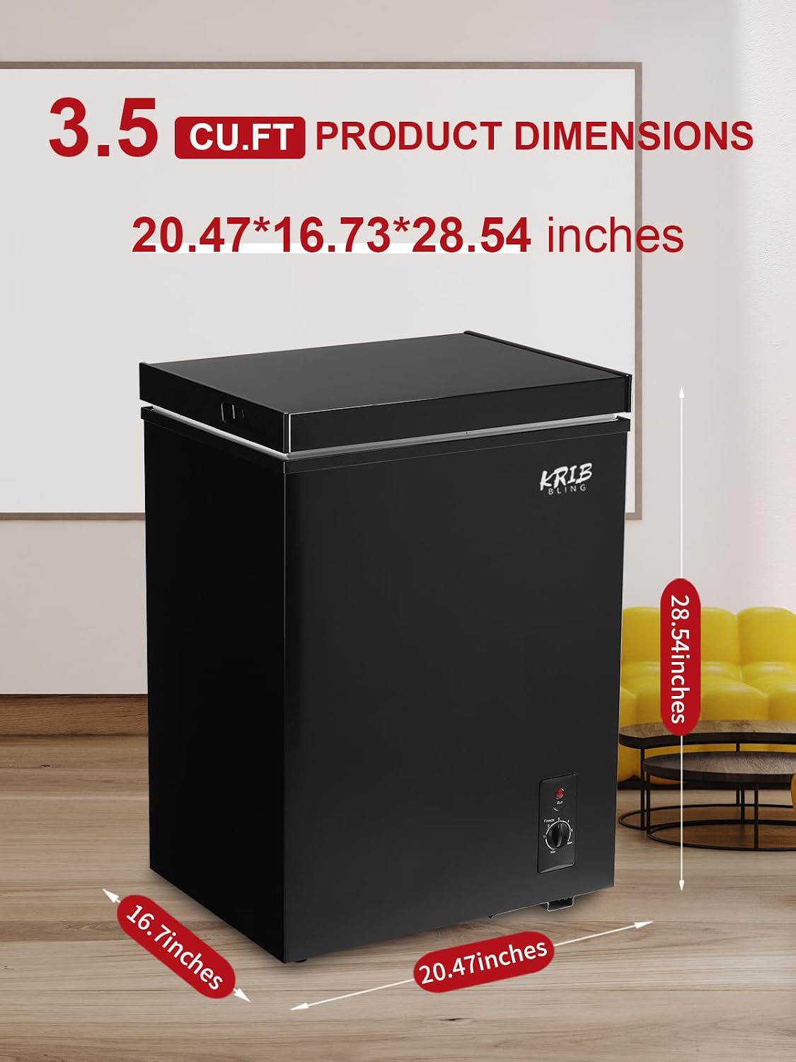 3.5 Cu.Ft Chest Freezer 7 Gears Temperature Control(-4°F to 6.8°F), Deep Compact Freezer with a Removable Basket, for Kitchen, Garage, Basement, Black