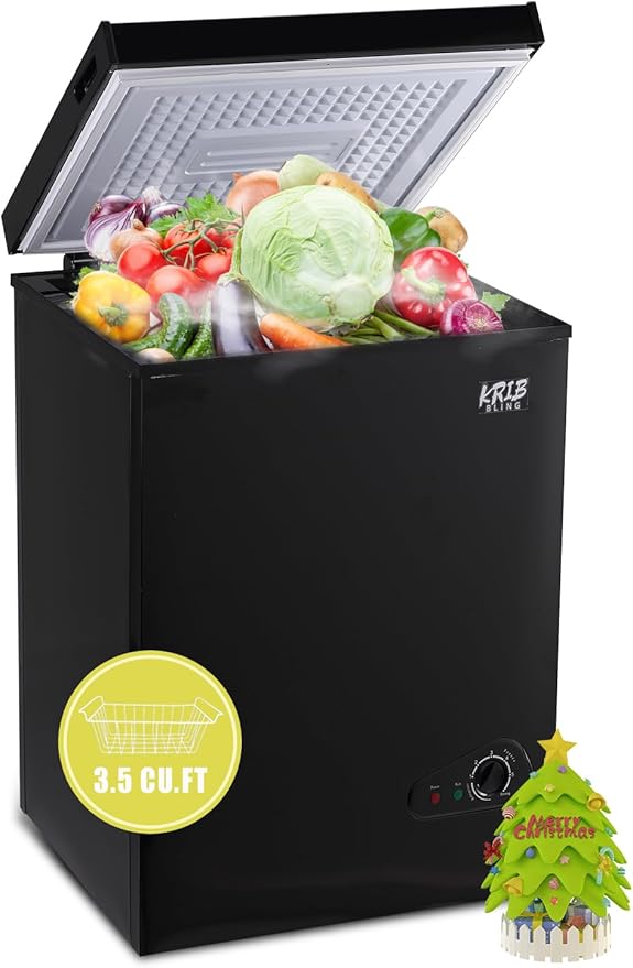 3.5 Cu.Ft Deep Compact Freezer with a Removable Basket, Chest Freezer 7 Gears Temperature Control(-18°F to -46°F), for House, Garage, Kitchen, Basement, Shop, Black
