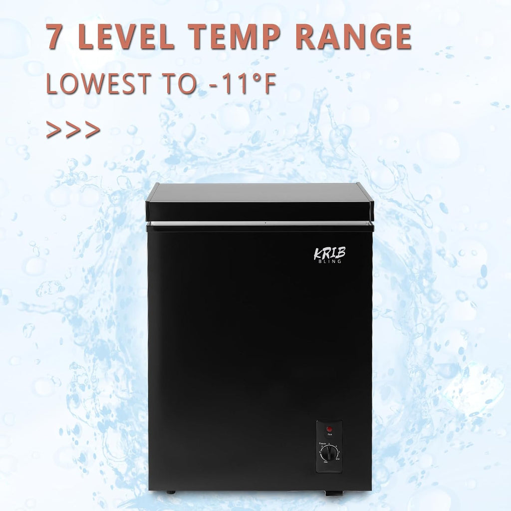 3.5 Cu.Ft Compact Chest Freezer with Removable Basket, Top Door Open Freestanding Deep Freezer with 7 Gears Temperature Adjustment, Ideal for Home, Kitchen & Office, Black