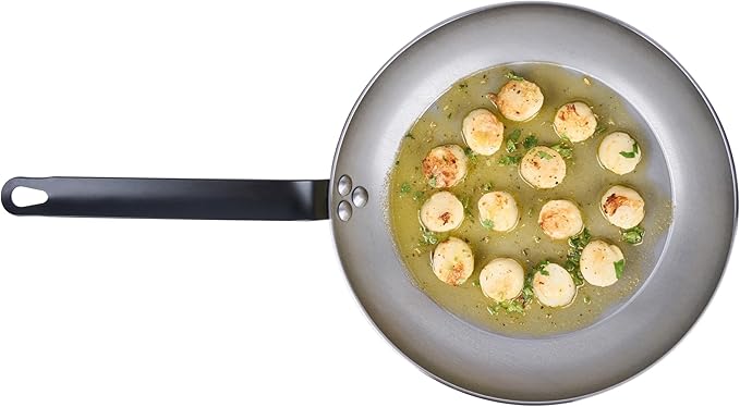 Restaurantware Fry Pan 1 Pack of 11 Inches Carbon Steel Non-Stick Searing Pan With Ergonomic Handle Silver For Sauteing and Omelets