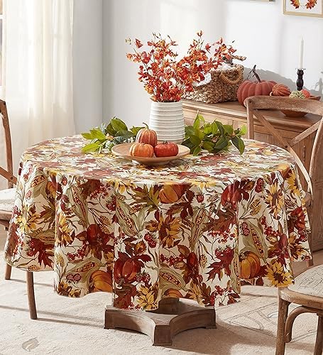 Newbridge Thanksgiving Fall Days Pumpkin 70” Round Vinyl Tablecloth