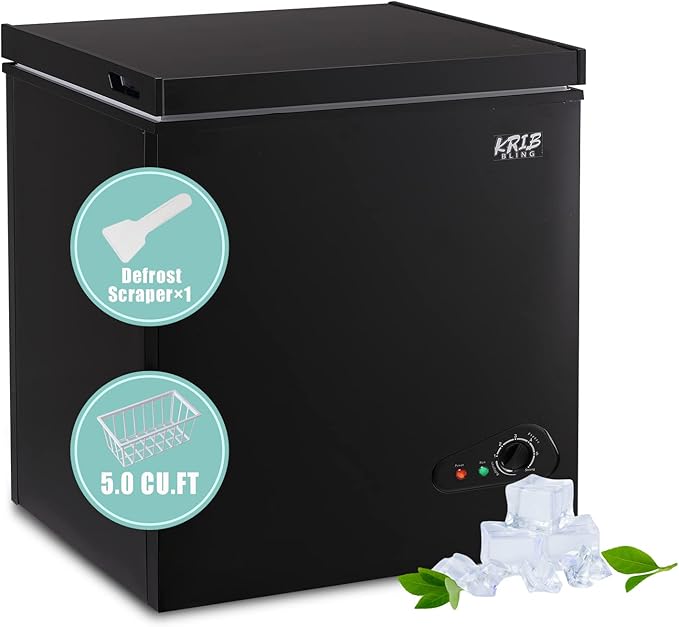 Compact Chest Freezer with Removable Basket, 5.0 Cu.ft Top Door Open Freestanding Deep Freezer with 7-Level Temperature Adjustment, Ideal for Home, Kitchen & Office, Black