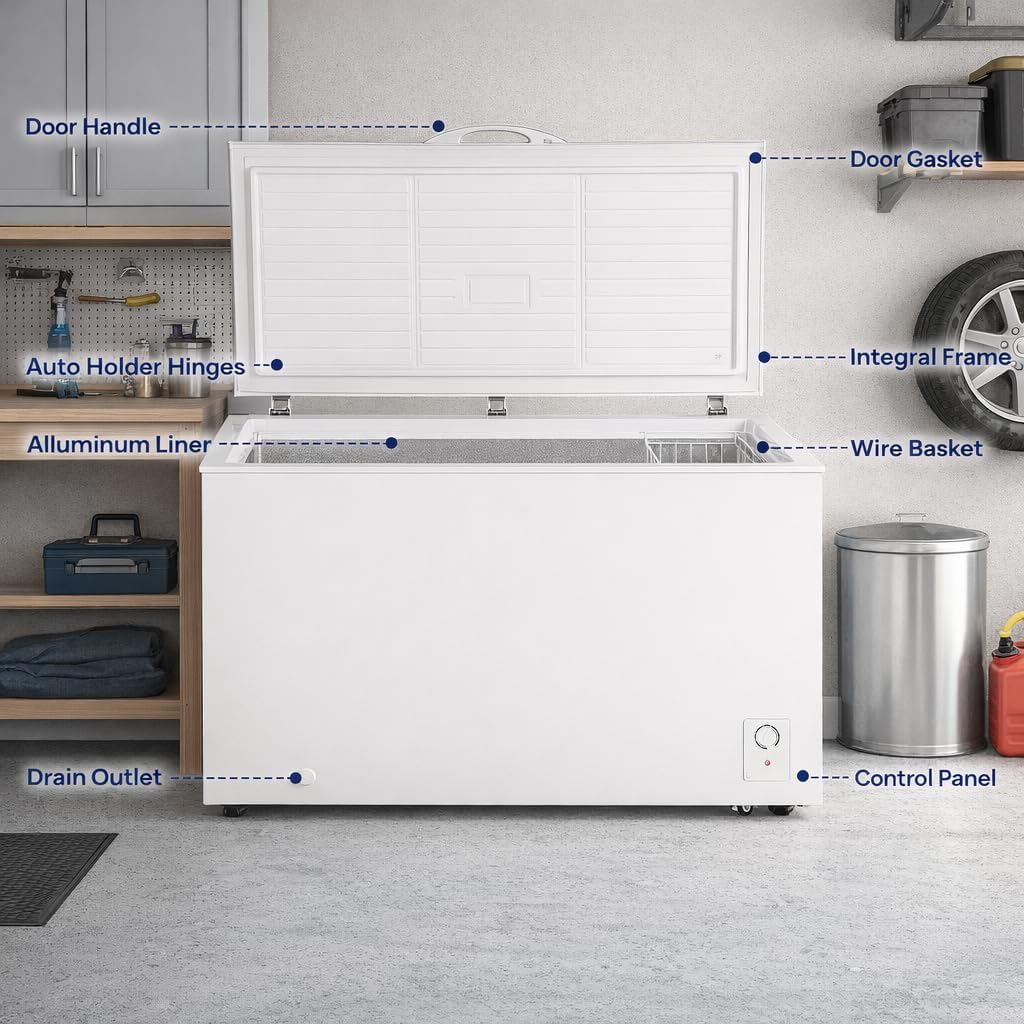 Smad Deep Freezer 18 Cu Ft - Large Chest Freezer with Removable Basket and 7 Level Adjustable Thermostat, Commercial Freezer, Energy Saving, Quiet for Garage, Outdoor, Office, White