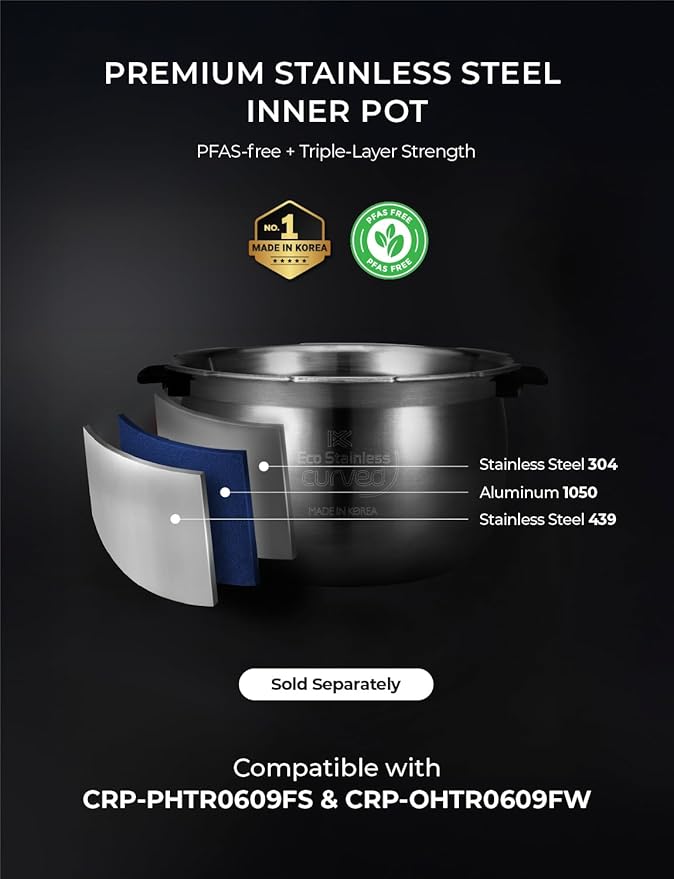 CUCKOO Twin Pressure Rice Cooker 6-Cup Uncooked / 12-Cup Cooked with Induction Heating Technology, Silent Pressure System, Open Cooking Mode, Dynamic Display, Eco Inner Pot, Gray (CRP-PHTR0609FS)