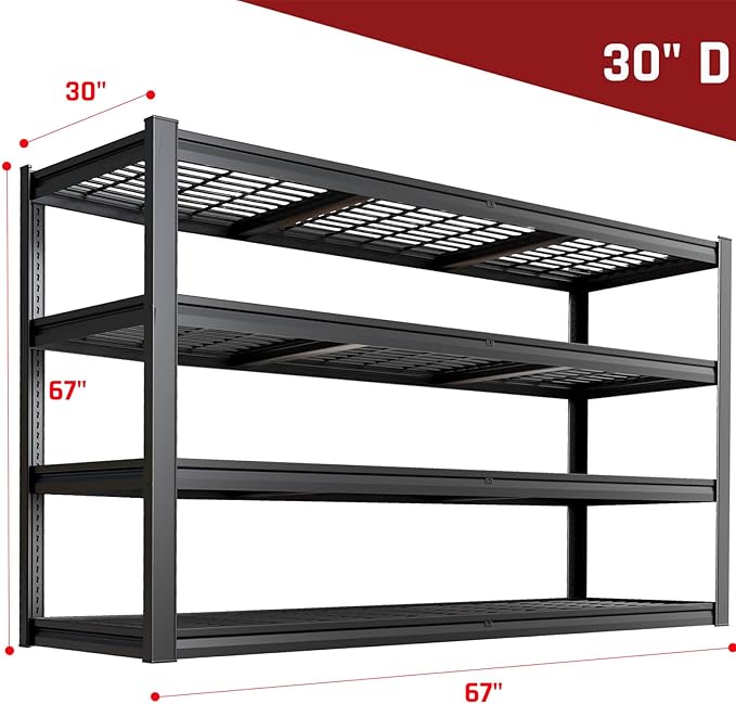 67" Wide Garage Shelving Unit, 30" D Heavy Duty Garage Storage Shelves,3500 LBS Capacity, Industrial Adjustable Shelves for Basement,Kitchen,Warehouse