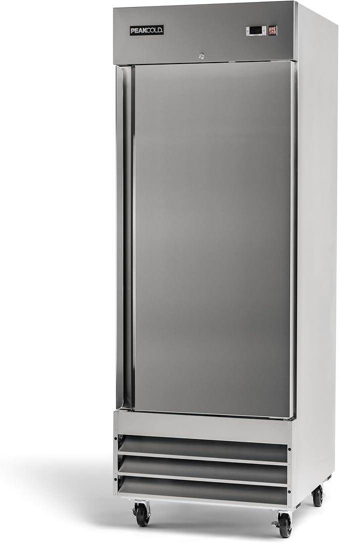 PEAKCOLD Single Door Commercial Reach In Stainless Steel Freezer, White Interior; 23 Cubic Ft, 29 Wide inch