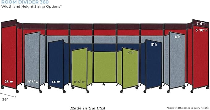 Versare Polycarbonate Room Divider 360 Portable Wall Partition | Freestanding Office Dividers | Locking Wheels | Privacy Screen Panels - 19'6" x 4' Opal Thermoplastic Polymer