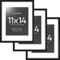 Homeforia 11x14 Picture Frame Black Wood, High End Oak 11x14 Poster Frames with Mat 8x10, 11 x 14 Wooden Frame Matted to 8 x 10 inch Photo, 14x11 Thin Hanging Frame, Tempered Glass, Wall Kit, Set of 3