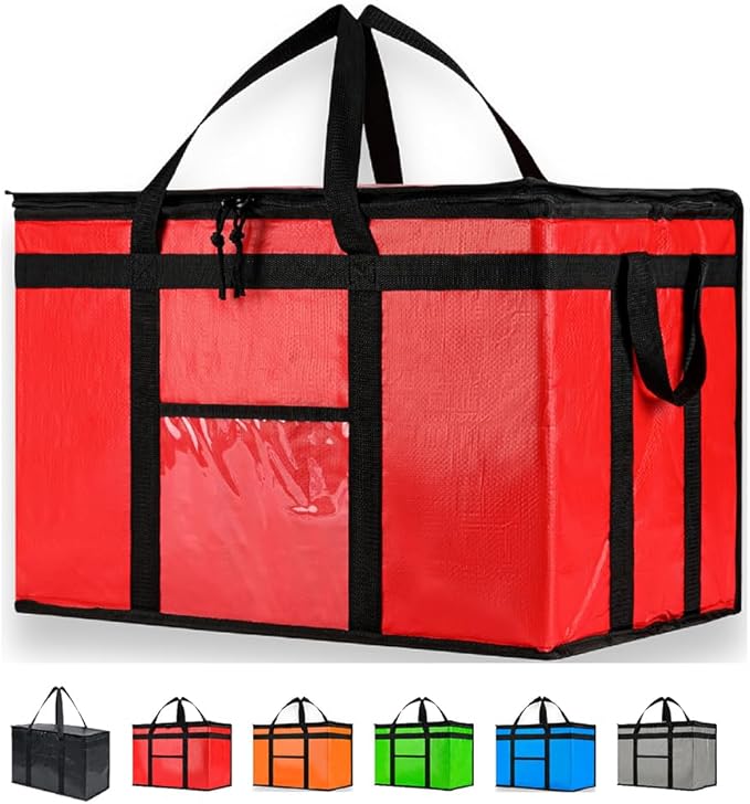 NZ home Insulated Bags for Food Delivery (3XL PRO) Grocery Shopping Cooler Bag, Pizza Delivery, Hot & Cold Catering Tote, Reusable, Foldable & Heavy Duty (2 Pack, Red)