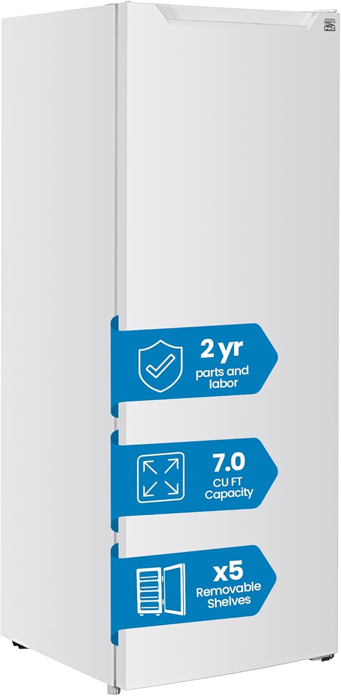 Kenmore Upright freezer - Convertible Refrigerator/Freezer, 5 Shelves, Garage Ready, Meat Storage, Auto Defrost, Congelador For Home, Apartment, Basement, Dorm, 7.0 Cubic Feet Capacity, White