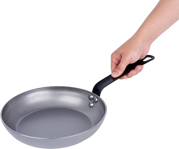 Restaurantware Met Lux 9.5 Inch Fry Pans, 6 No-Stick Frying Pans - Induction-Ready, Triple-Riveted, Silver Carbon Steel Cooking Skillets, Durable, For Searing, Sauteing, And Browning Food