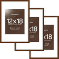 Homeforia 12 x 18 Walnut Wood Frame, High End Dark Oak 12x18 Brown Picture Frame with Mat 8.5x11 Photo, 12 x 18 Wooden Poster Frame Matted to 8.5 x 11, 18x12 Frames, Tempered Glass, Wall Kit, Set of 3