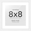 Homeforia 8x8 Picture Frames White, High-End Oak 8 x 8 Square Wood Frame with Mat 6 by 6 Photo, 8x8 Wooden Frames Matted to 6x6 Print, 8by8 Wall or Tabletop Frame, Tempered Glass, Wall Kit, Set of 1