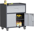Garage Storage Cabinet with Wheels Metal Garage Cabinets with Drawer Heavy Duty Steel Rolling Tool Cabinet with Lock Rolling Tool Cart Mobile Cabinet for Warehouse Basement, Assembly Required