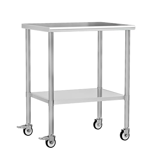 Stainless Steel Work Table with Wheels, 24x30 Inch NSF Kitchen Prep Table with Adjustable Undershelf for Commercial Restaurant, Garage, Outdoor BBQ