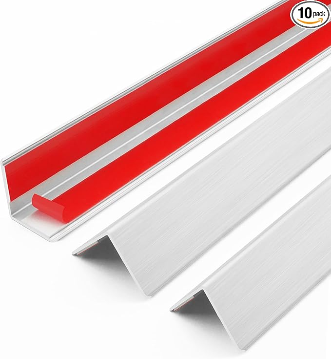 10pcs 48"L*0.98"W Aluminum Self-Adhesive Wall Corner Protectors, Wall Furniture Bumper, Safety Baby Proofing Corner Cushion Table Edge, Wide Coverage and Easy to Install - Silver