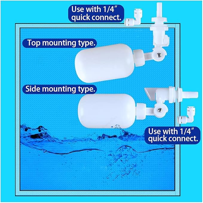 NSF Certified 1/4" O.D. Push to Connect Fittings for RO (Reverse Osmosis) Water Filter（with water float ball valve）19 pcs+30 feet 1/4" Water tubing.