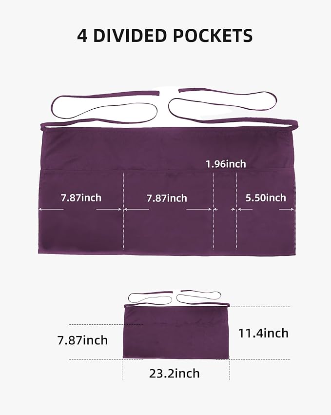 Argstar 2 Pack Server Apron with 4 Pockets, Waitress Waiter Waist Short Aprons(Available in 60/120 Pack)