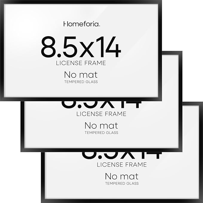 Homeforia 8.5 x 14 Marriage License Frame Black, High End Metal 8.5x14 Marriage Certificate Frames, 14x8.5 Picture Frame for Wall & Tabletop, 8.5 by 14 Photo Frames, Tempered Glass, Wall Kit, Set of 3