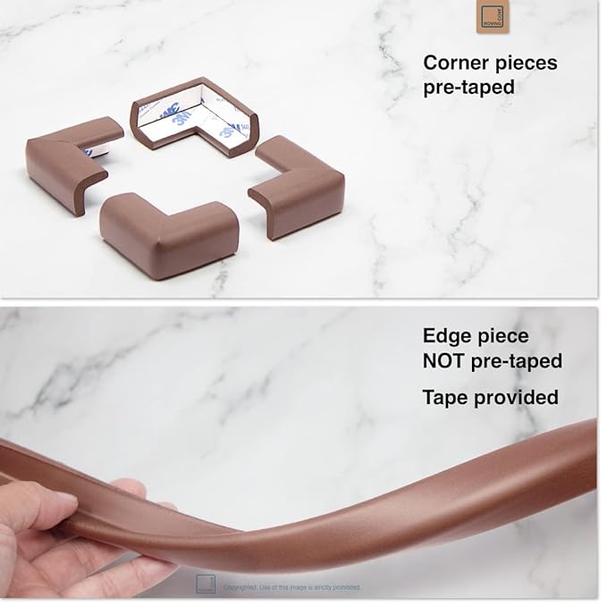 Roving Cove Slimfit Corner Edge Protector for Baby Proofing (Small 18ft Edge 8 Corners), Furniture Safety Bumper Guard, Soft NBR Rubber Foam, 3M Adhesive, Coffee Brown