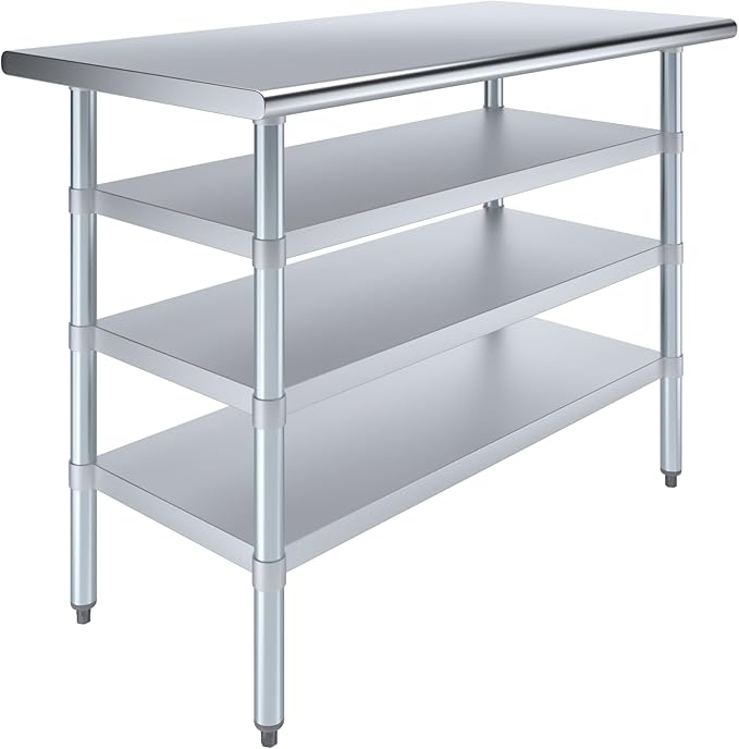 24 in. x 48 in. Stainless Steel Work Table with Three Bottom Shelves | NSF Kitchen Prep Table | Utitly Metal Table