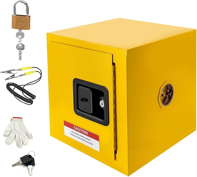 Hazardous Materials Storage Cabinet, Industry 13"Hx13"Wx13"D Safety Cabinet suit for 2 Gallon F﻿lammable Liquid Storage Cabinet, Manual-Close Space Saver Fireproof Cabinet