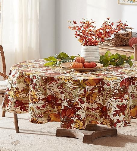 Newbridge Thanksgiving Fall Days Pumpkin 60x84 Inch Oval Vinyl Tablecloth