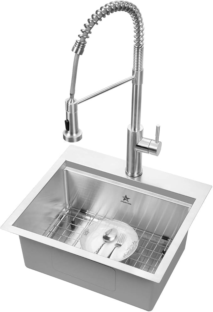 STARSTAR Workstation Ledge Top Mount/Drop-in 304 Stainless Steel Luxury Single Bowl For Kitchen,Yard, Office, Bar, Laundry Sink (19 x 17)