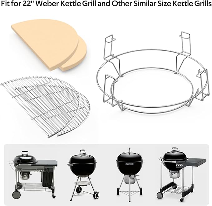 only fire Barbecue Cooking Grate System Grilling Accessory for Weber 22" Kettle Grill and Other Similar Size Kettle Grills