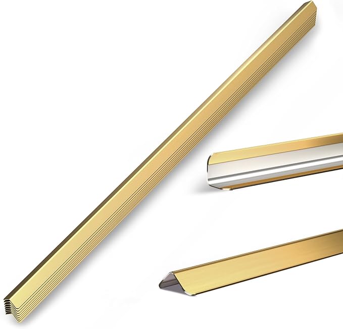 1x1x48 Inch 304 Stainless Steel Golden Wall Corner Guards (10-Pack) Heavy Duty Rounded Corner Protector, Smooth Folded Edge Design for Wall Protection Stainless Steel Slab