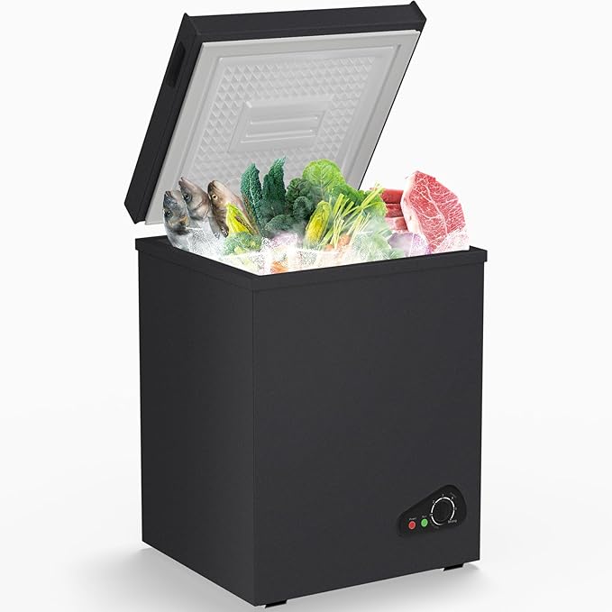 TABU 7.0 Cubic Feet Chest Freezer, Compact Top Opening Deep Freezer with 7 Level Adjustable Thermostat & Removable Basket, Low Noise, Freestanding (Black, 7.0 Cu.Ft.)