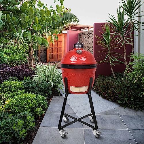 Rolling Cart for Kamado Joe Junior Accessories,Replacement for Kamado Joe Rolling Nest with Heavy Duty Locking Caster Wheels Powder Coated Steel Rolling Outdoor Cart for Kamado Joe Junior Grill Stand