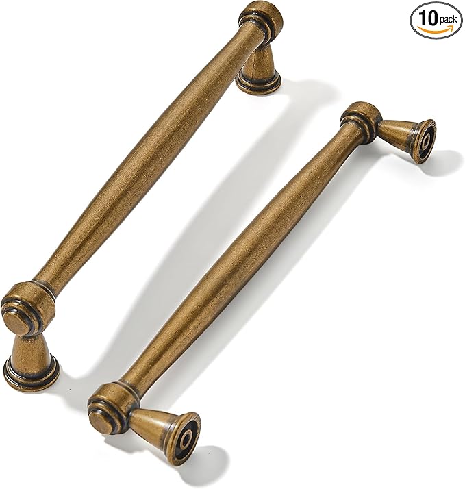 khtumeware 10 Pack 6-1/4 inch Antique Brass Cabinet Pulls Handles Vintage Drawer Pulls Solid Cabinet Hardware Aged Kitchen Handles for Cabinets Cupboard Handles Drawer Handles