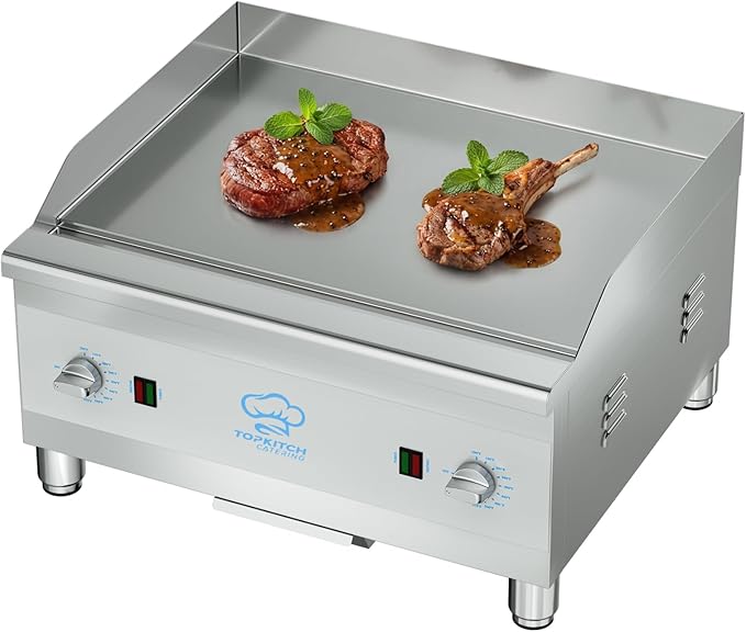 Commercial Electric Griddle, 16"x24" Cooking Surface with 10mm Thick Plate, ETL Certified 300℃ Precise Temperature Control, 3" Splash Guard, Suitable for Medium & large Restaurants
